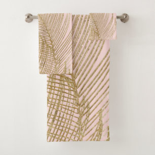 Palm Leaves Finesse Line Art with Gold Foil #3  Bath Towel Set