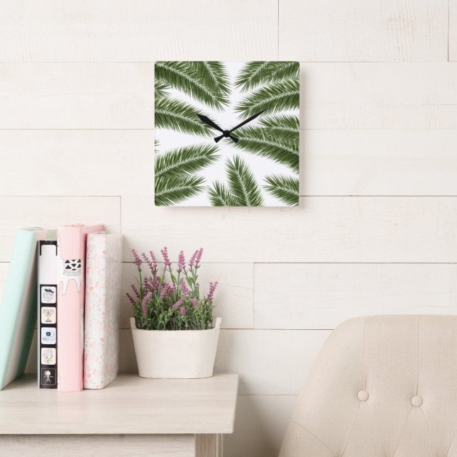 Palm Leaves Finesse Pattern 1 Square Wall Clock (Reading Room)