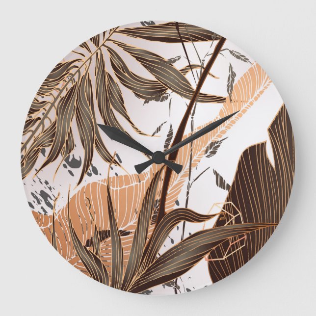 Palm Leaves Gold Marble Design Large Clock (Front)