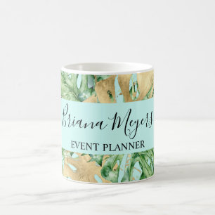 Palm Leaves Gold Teal Tropical Coffee Mug