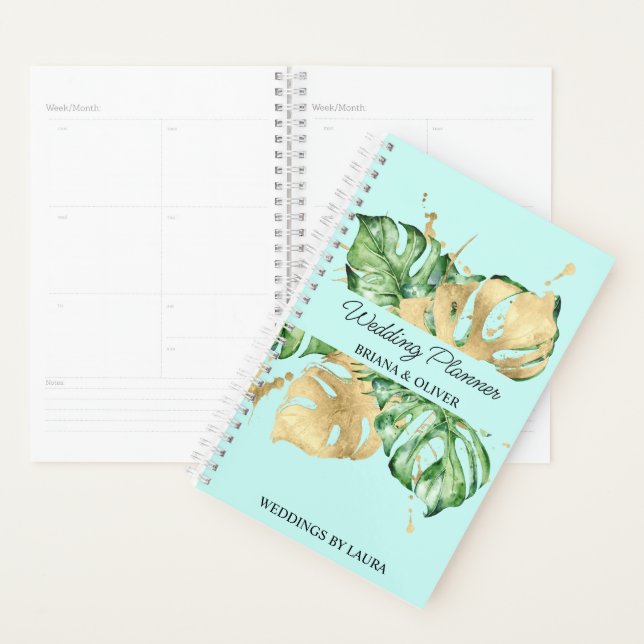 Palm Leaves Gold Teal Tropical Wedding Planner (Display)