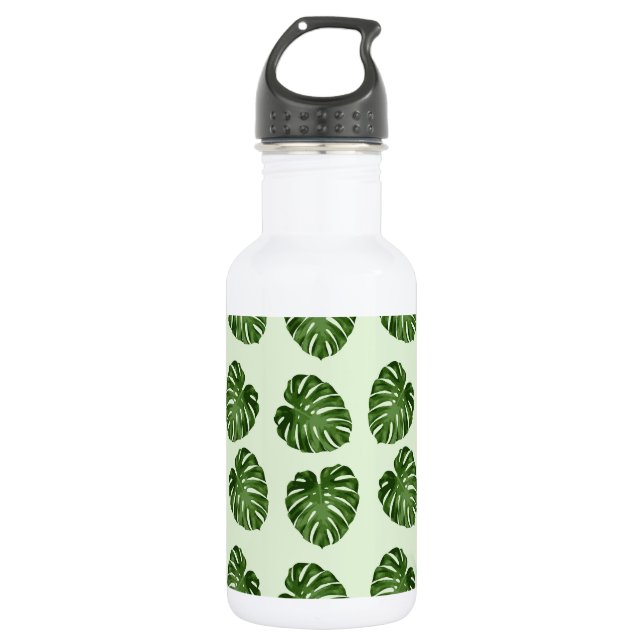 Palm Leaves, Green Leaves, Tropical Pattern 532 Ml Water Bottle (Front)