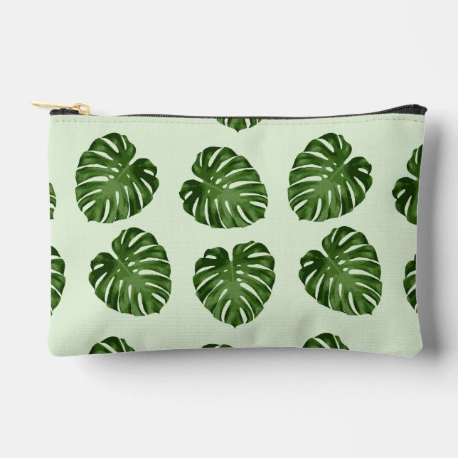 Palm Leaves, Green Leaves, Tropical Pattern Accessory Pouch (Front)