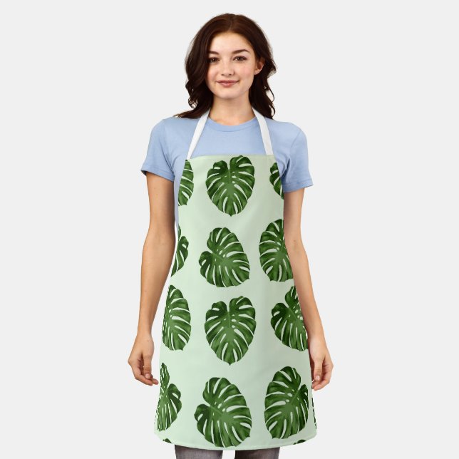 Palm Leaves, Green Leaves, Tropical Pattern Apron (Worn)