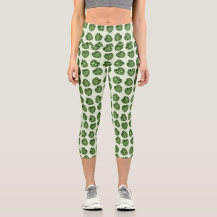 Palm Leaves, Green Leaves, Tropical Pattern Capri Leggings