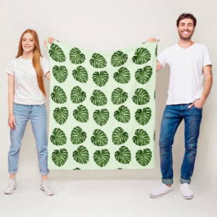 Palm Leaves, Green Leaves, Tropical Pattern Fleece Blanket