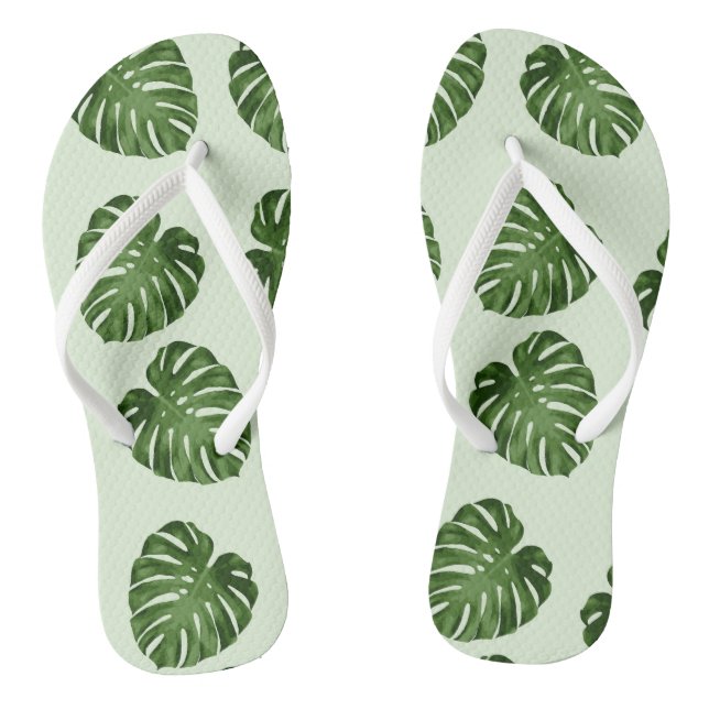 Palm Leaves, Green Leaves, Tropical Pattern Flip Flops (Footbed)