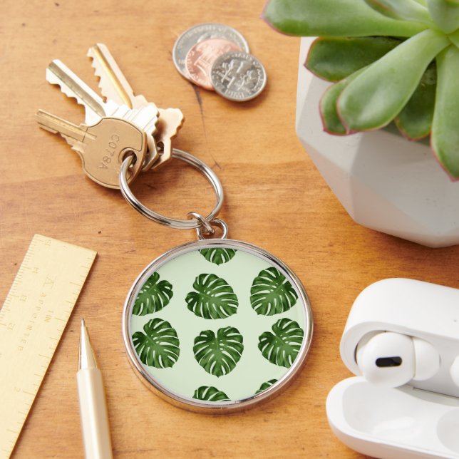 Palm Leaves, Green Leaves, Tropical Pattern Keychain (Desk)
