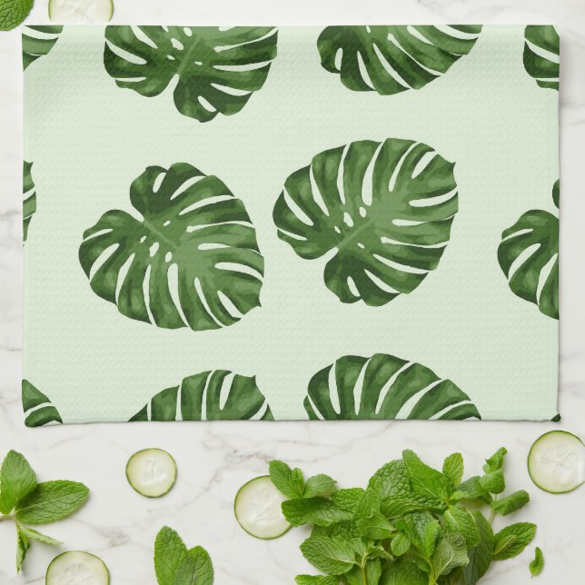 Palm Leaves, Green Leaves, Tropical Pattern Kitchen Towel (Folded)