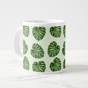 Palm Leaves, Green Leaves, Tropical Pattern Large Coffee Mug