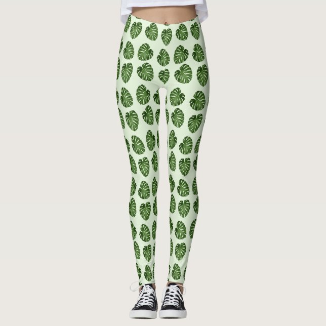 Palm Leaves, Green Leaves, Tropical Pattern Leggings (Front)