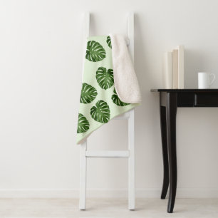 Palm Leaves, Green Leaves, Tropical Pattern Sherpa Blanket