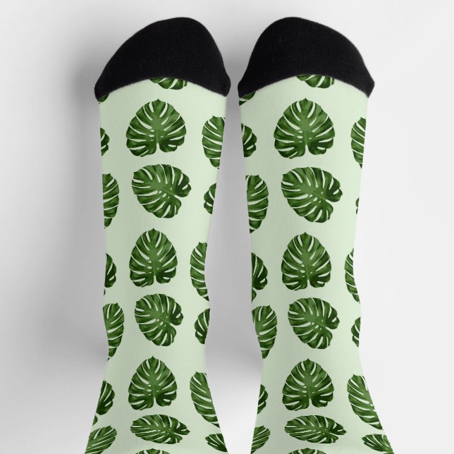 Palm Leaves, Green Leaves, Tropical Pattern Socks (Top)