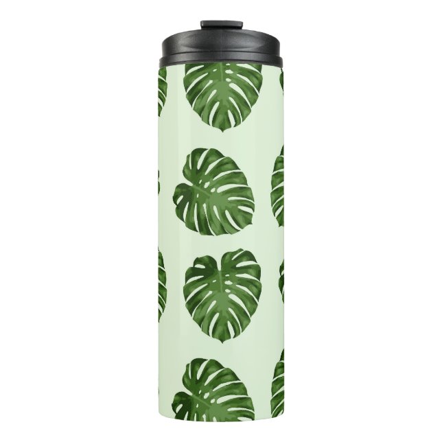 Palm Leaves, Green Leaves, Tropical Pattern Thermal Tumbler (Front)