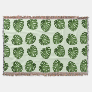 Palm Leaves, Green Leaves, Tropical Pattern Throw Blanket