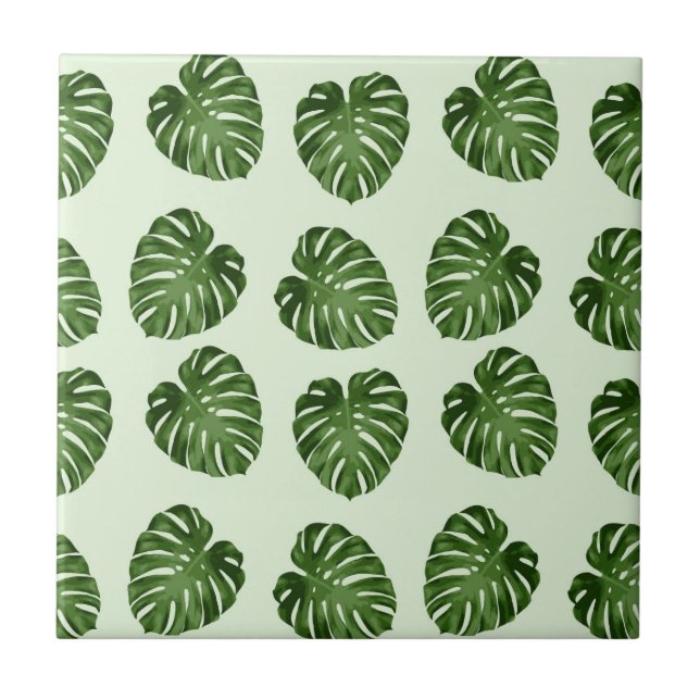 Palm Leaves, Green Leaves, Tropical Pattern Tile (Front)