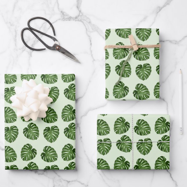 Palm Leaves, Green Leaves, Tropical Pattern Wrapping Paper Sheet (Front)