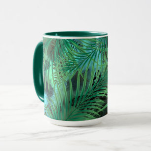 Palm leaves, green, tropical mug