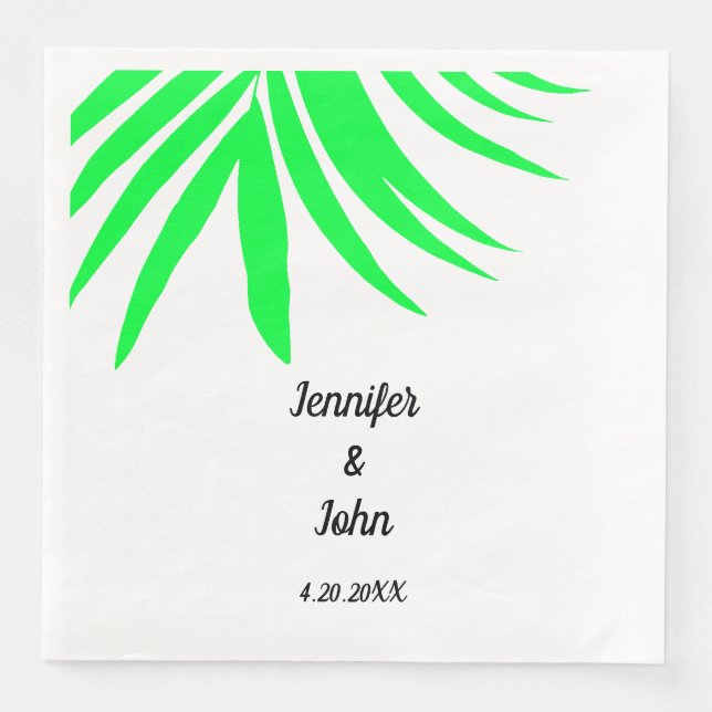 Palm Leaves Green White Custom Tropical Wedding Napkin (Front)
