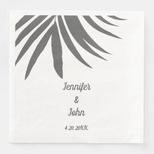 Palm Leaves Grey White Custom Tropical Wedding Napkin
