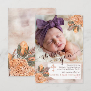 Palm Leaves Hydrangea Girl Photo Baptism Thank You Card