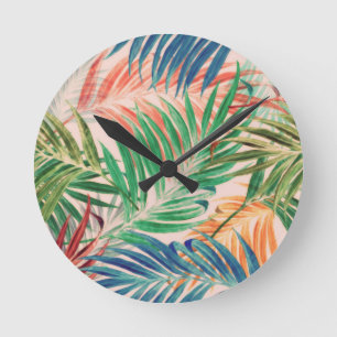 Palm Leaves in colour Round Clock