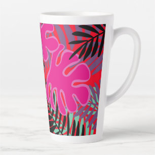 Palm Leaves in pink black and red Latte Mug
