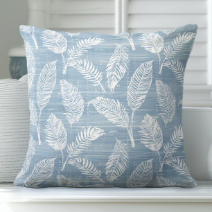 Palm Leaves Light Blue and White Throw Pillow