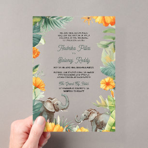 Palm Leaves Marigold Elephant South Indian Wedding Acrylic Invitations