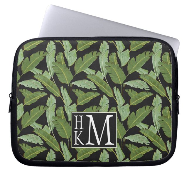 Palm Leaves | Monogram Laptop Sleeve (Front)