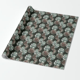 Palm leaves, monstera: tropical watercolor. wrapping paper