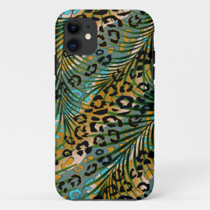 Palm leaves on a leopard background.  iPhone 11 case