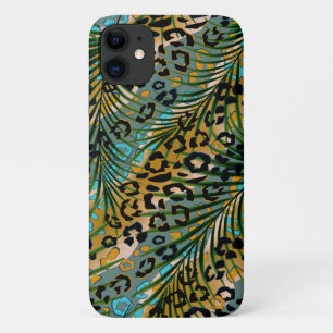 Palm leaves on a leopard background.  iPhone 11 case