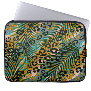 Palm leaves on a leopard background. laptop sleeve