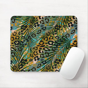 Palm leaves on a leopard background.  mouse pad