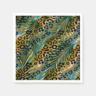 Palm leaves on a leopard background. napkin