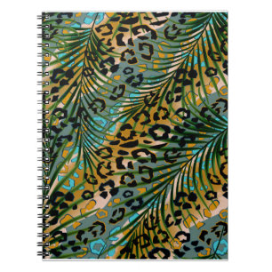 Palm leaves on a leopard background.  notebook