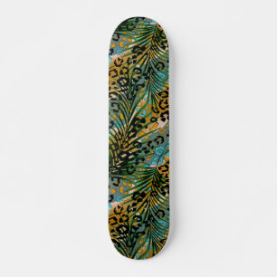 Palm leaves on a leopard background. skateboard