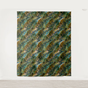 Palm leaves on a leopard background. tapestry