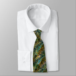 Palm leaves on a leopard background. tie
