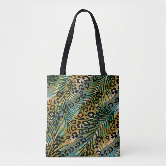 Palm leaves on a leopard background. tote bag (Front)