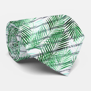 Palm leaves on a striped black and white backgroun tie