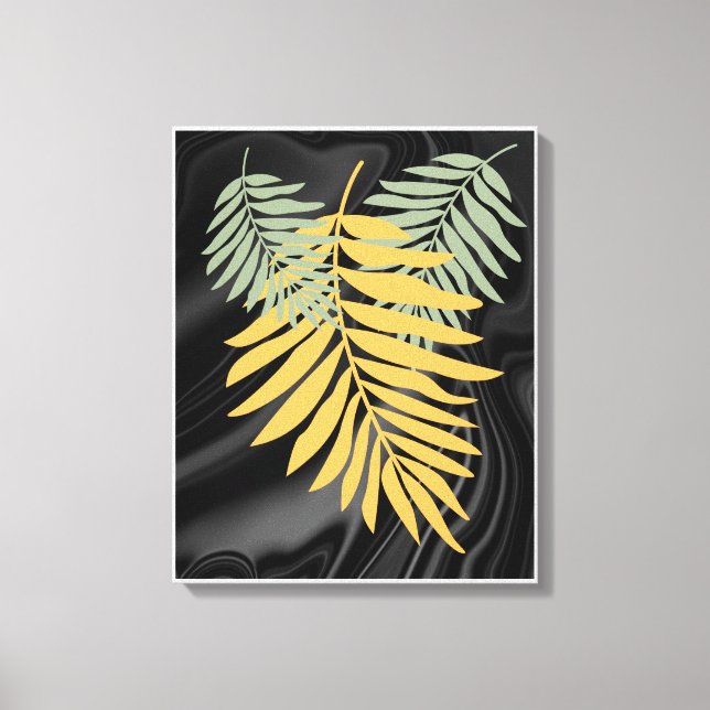 Palm Leaves on Black Satin Canvas (Front)