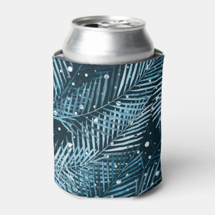 Palm leaves on blue with white polka dots. can cooler
