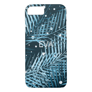 Palm leaves on blue with white polka dots. Case-Mate iPhone case