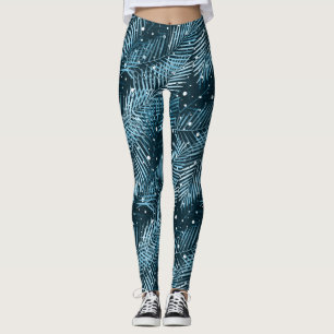 Palm leaves on blue with white polka dots. leggings