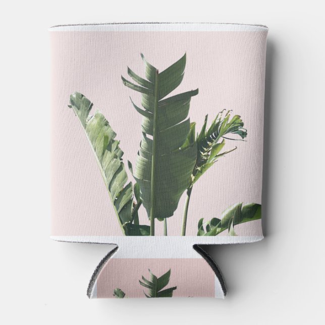 palm leaves on pink can cooler (Front)