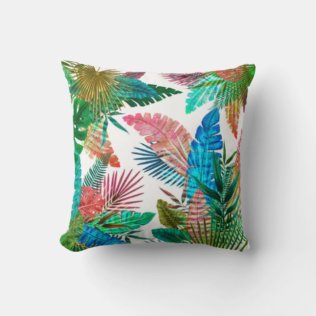 Palm Leaves on White Background Throw Pillow (Front)