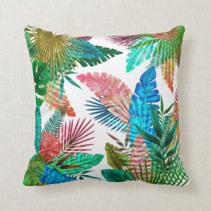 Palm Leaves on White Background Throw Pillow