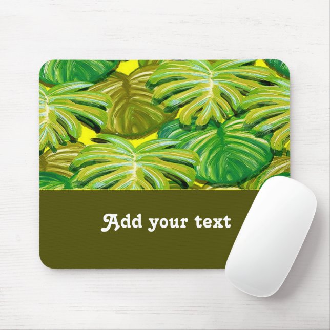 Palm leaves on yellow mouse pad (With Mouse)